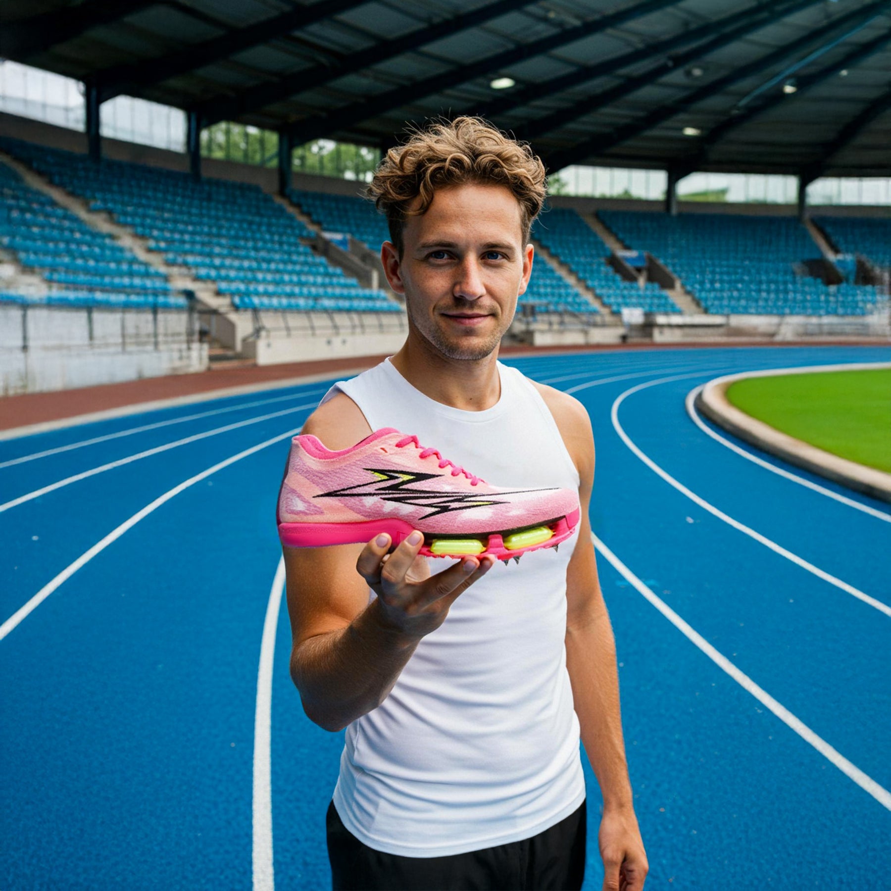 man holding flash track spikes