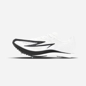 White running shoe with black accents on a white background