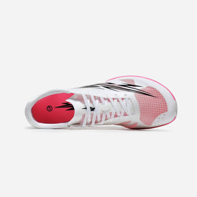 White and pink sneaker with black accents on a light gray background