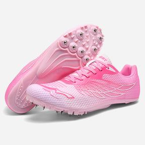 Pink Flight track spikes for sprinting