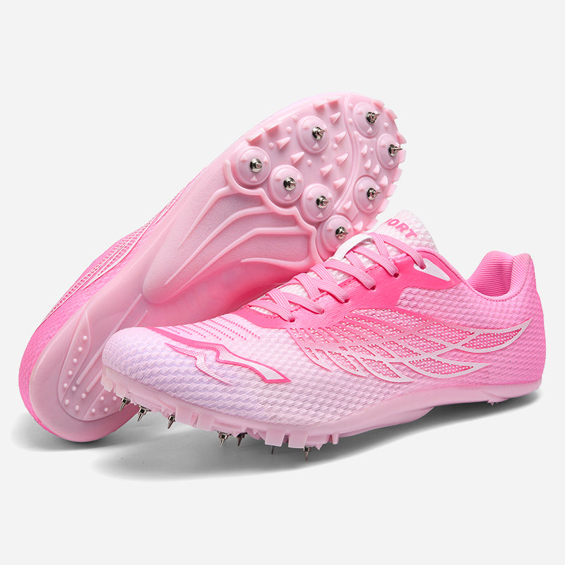 Pink Flight track spikes for sprinting