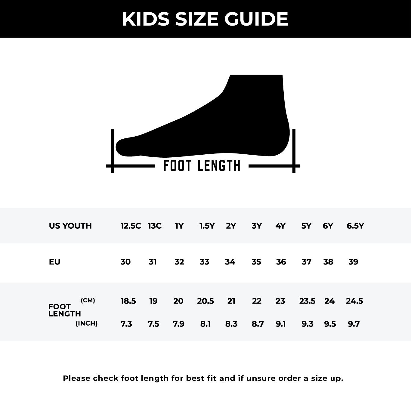 Nexis Kids Sprint Track Spikes size guide