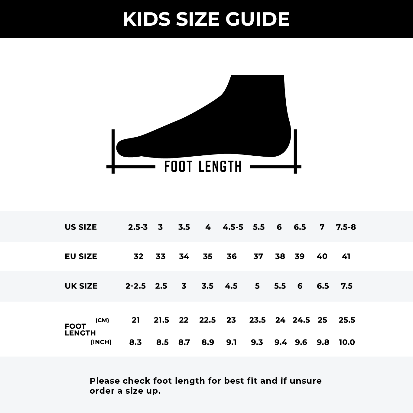 Blue Bolt Kids Sprint Track Spikes size guide