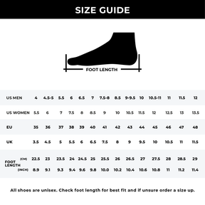 Track Spikes size chart with foot length measurement for men, women, and children.