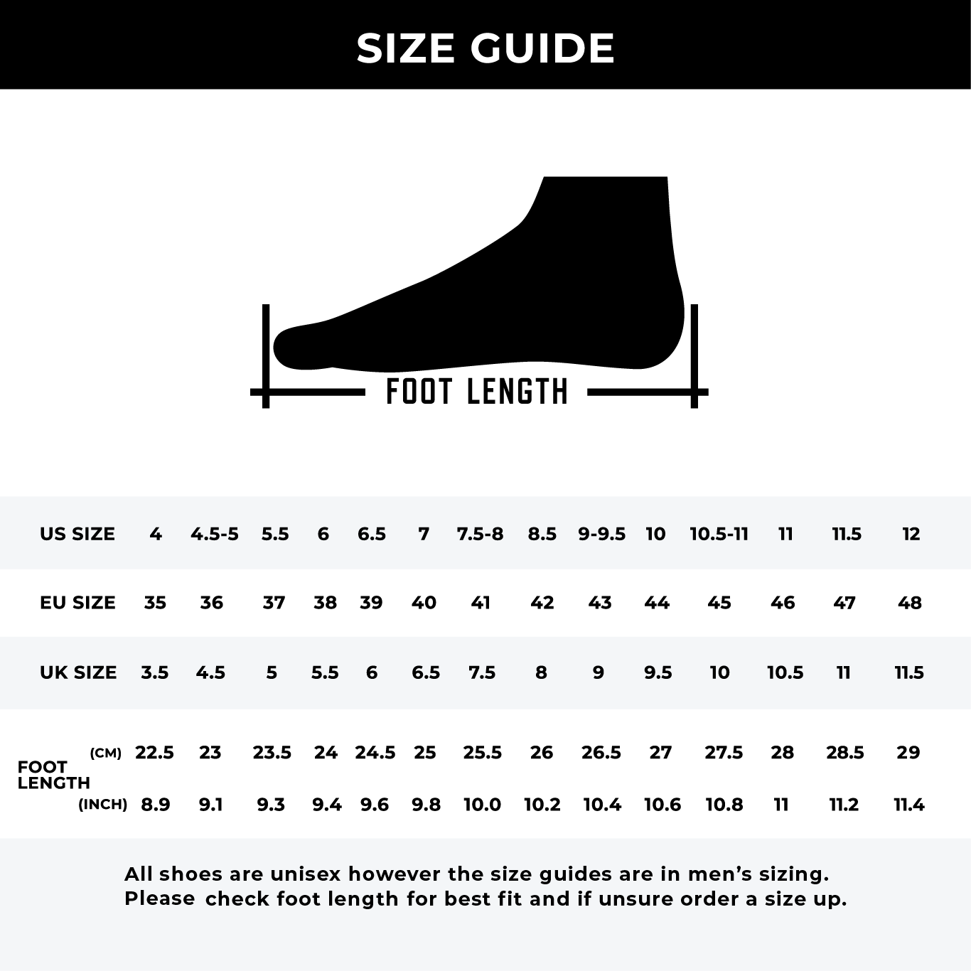 Nova Sprint Track Spikes size guide
