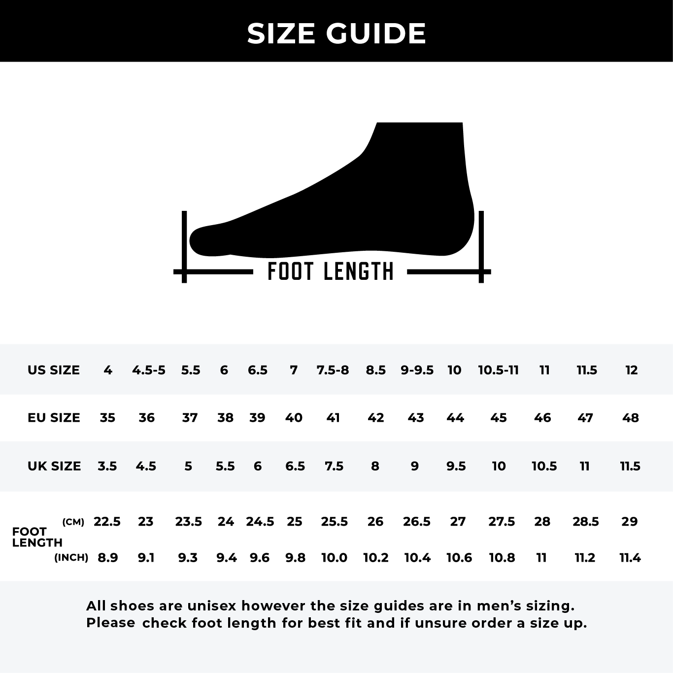 Carbon Strike Sprint Track Spikes Size Guide